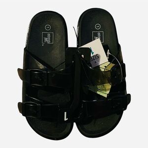 NWT Extremely Me Girl Black Slide Sandals With 2 Straps And Adjustable  Buckles